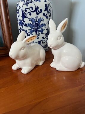 Pair of precious porcelain Easter bunnies with sweet gold touched ears